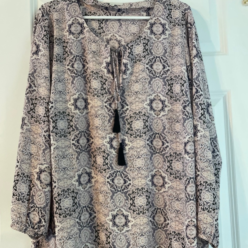 3/4 arm purple pattern blouse